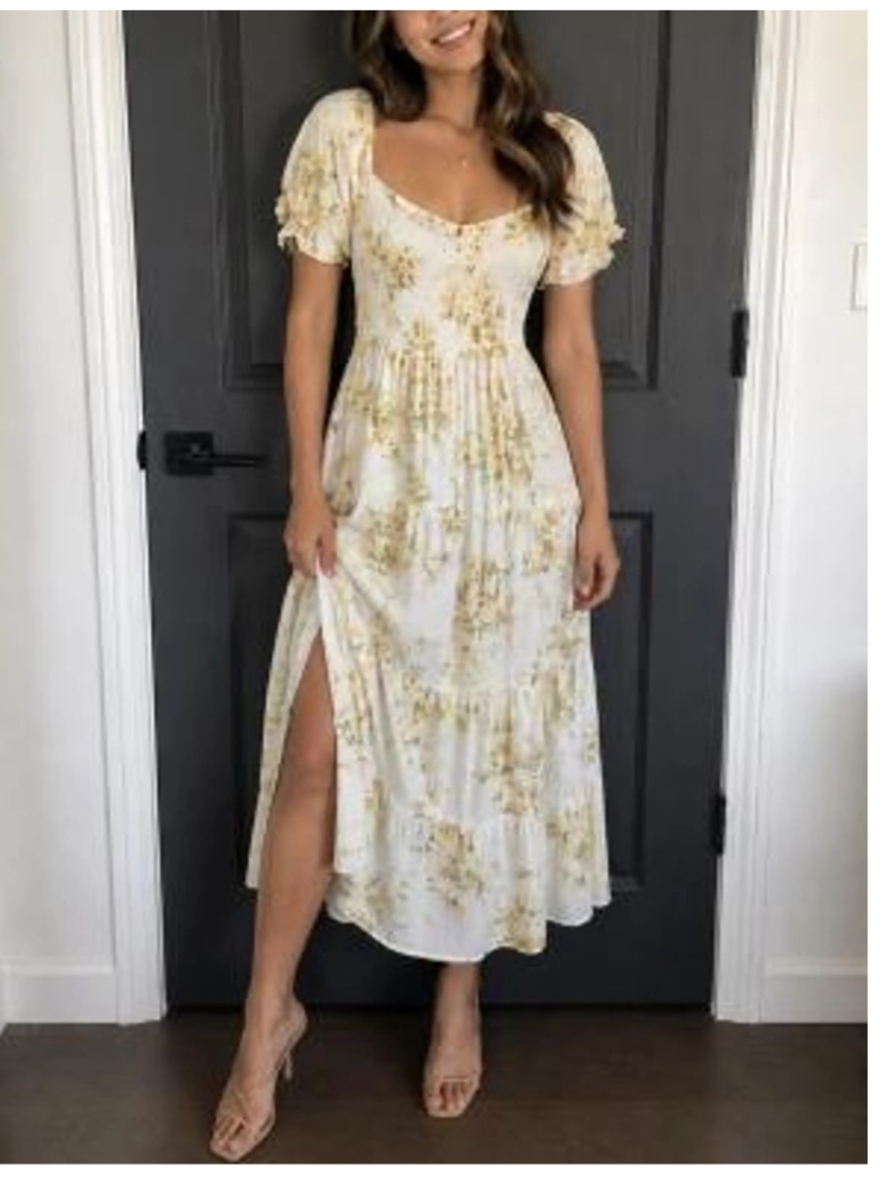 Abercrombie & Fitch Cream Midi Dress with Yellow Floral Print